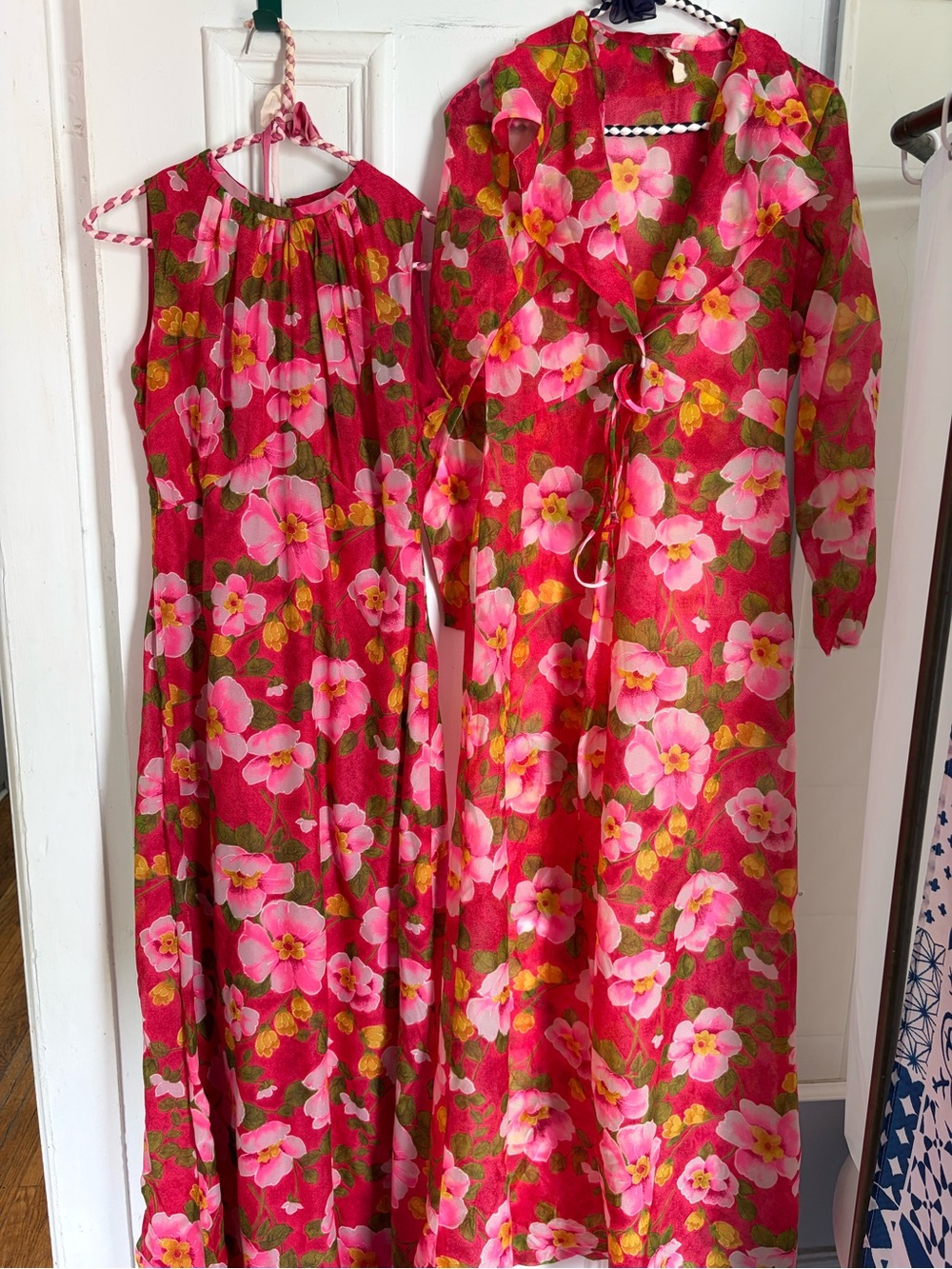 Vintage Matching Bright Pink Floral Maxi Dress and Jacket